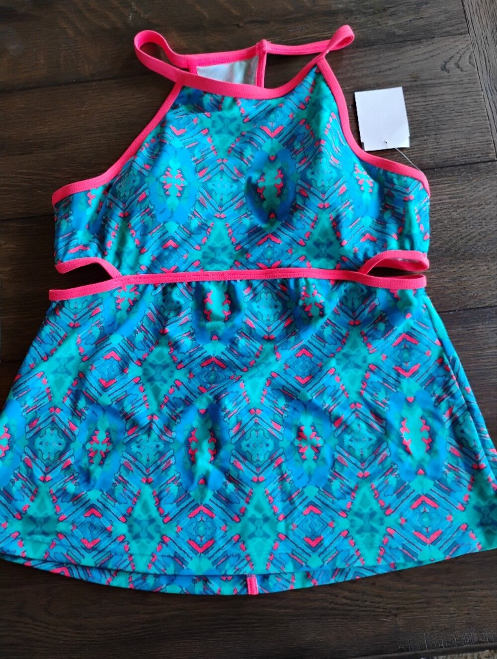 ZELOS Turquoise Swim Dress with Hot Pink Trim
